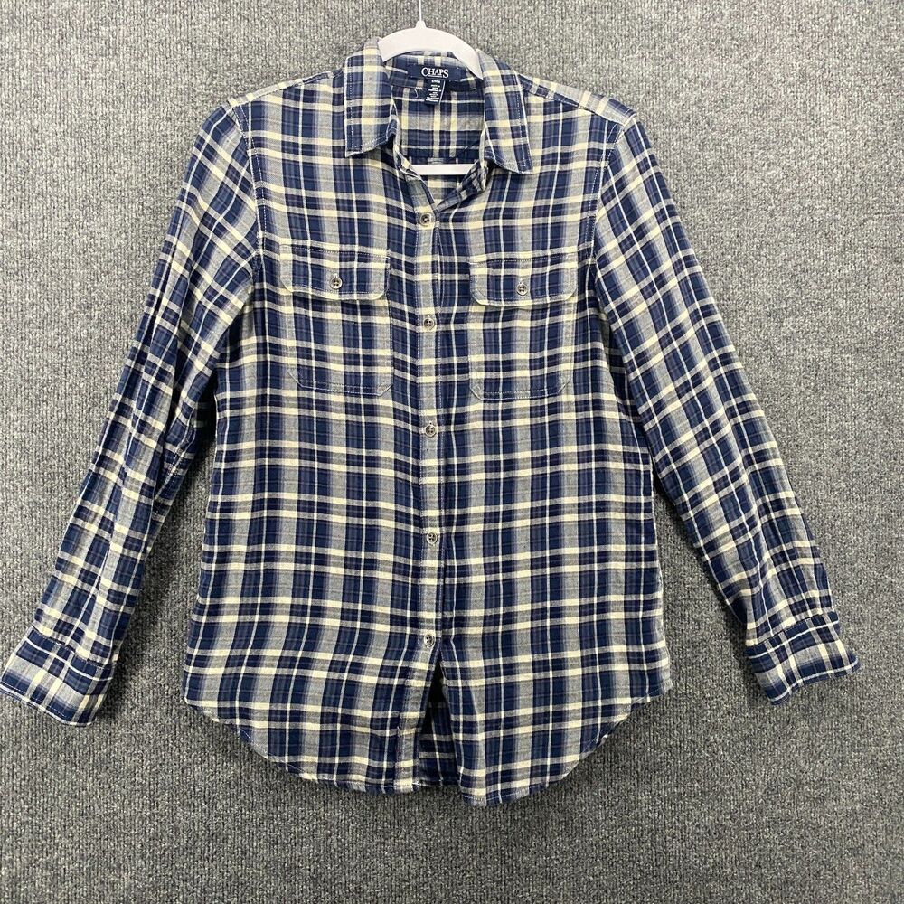 Chaps Shirt Womens M Blue Plaid Button Up Flannel Long Sleeve Outdoor Grunge